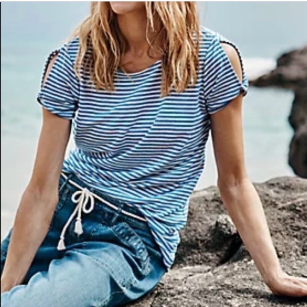 J. Jill Twist Sleeve Tee in Blue Stripe | L
